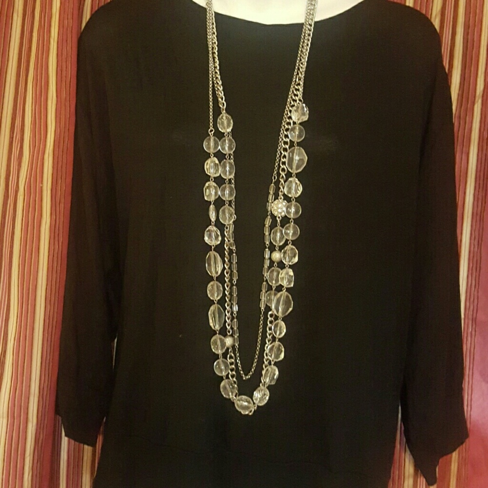 NY Collection Silver Necklace with Clear Beads